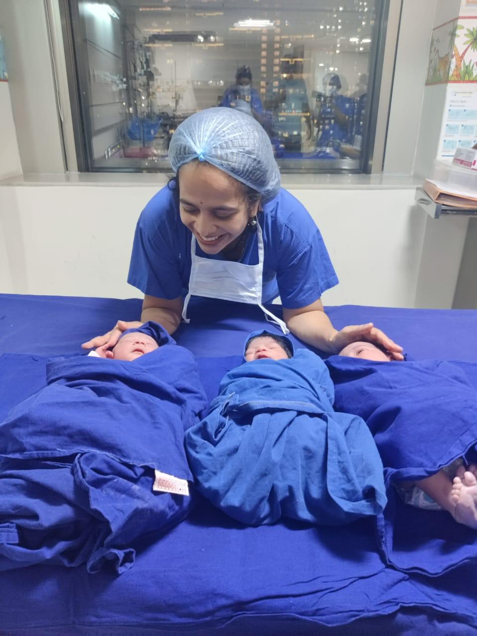 Dr. Vaishali Joshi with newborn babies